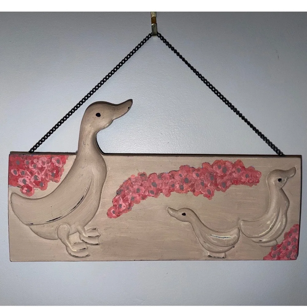 Vintage Hand Painted Ceramic Duck Family Wall Plaque Sign Farmhouse Decor